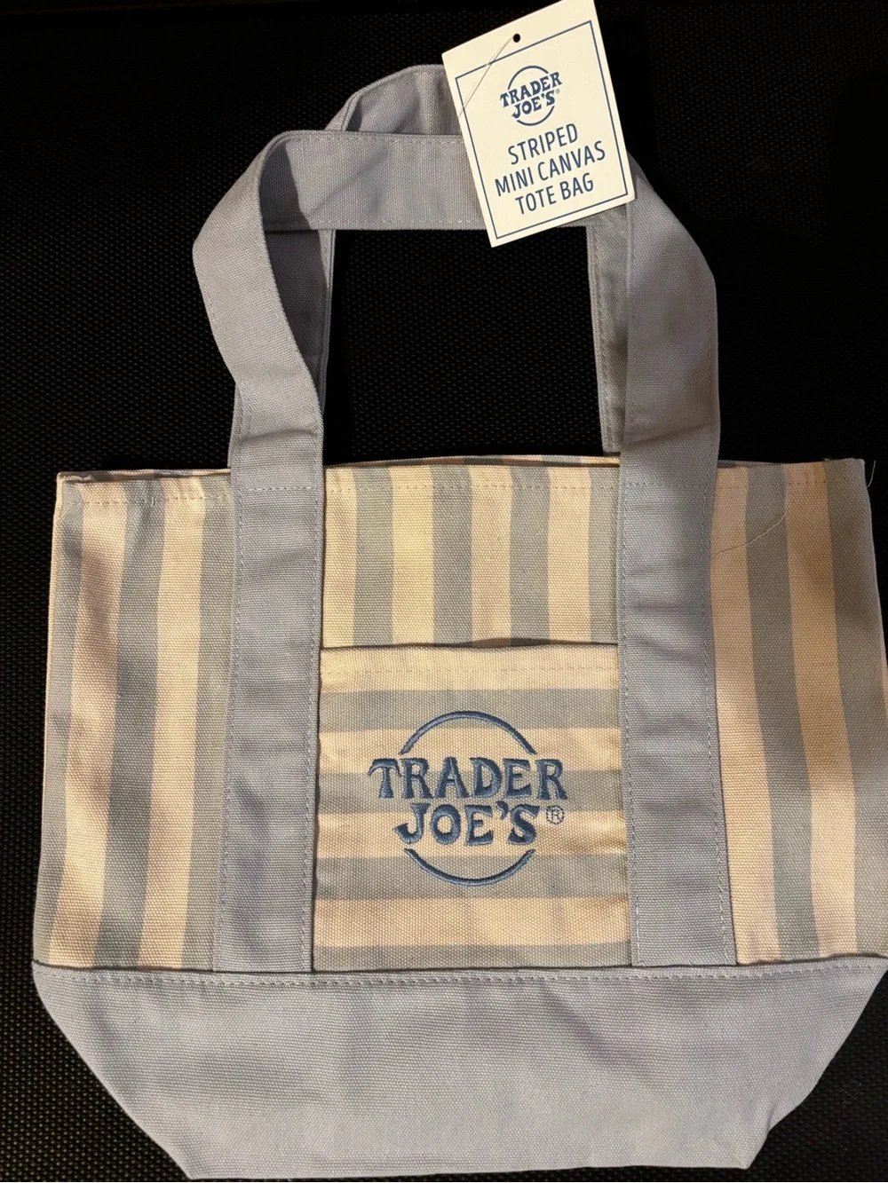 Trader Joe's Blue & Cream Striped Mini Canvas Tote Bag